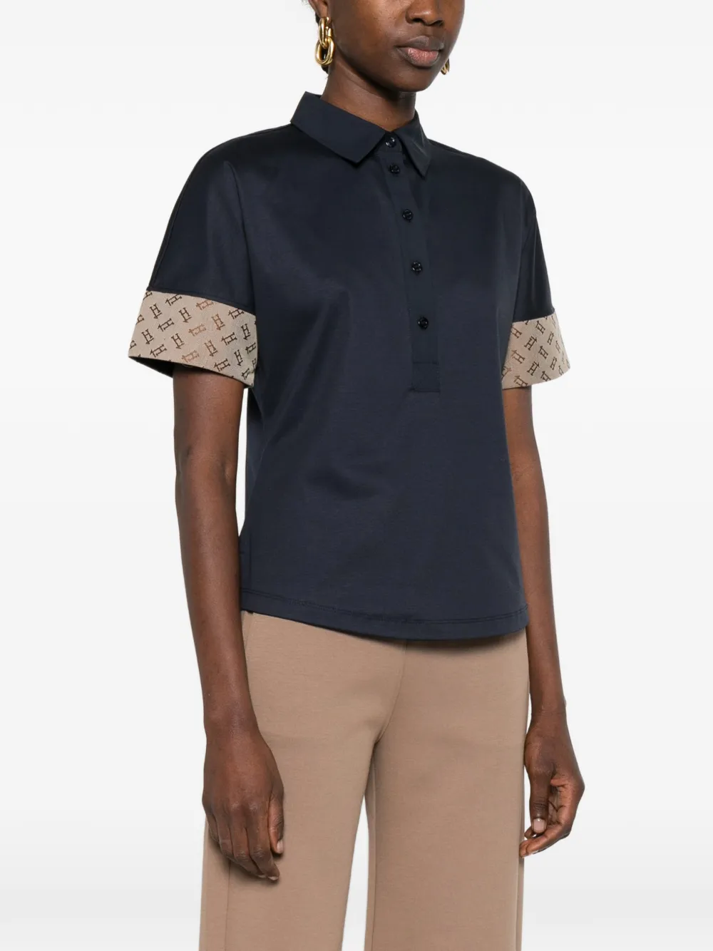 Herno Polotop met print en manchetten Blauw