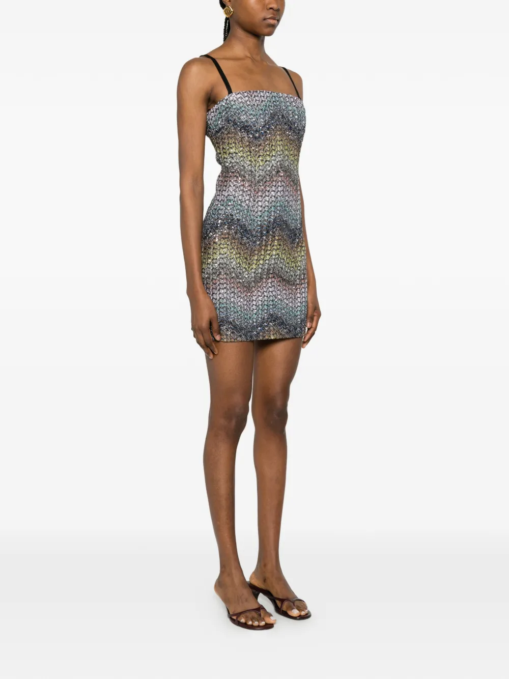 Missoni Mini-jurk verfraaid met pailletten en zigzag-patroon Blauw