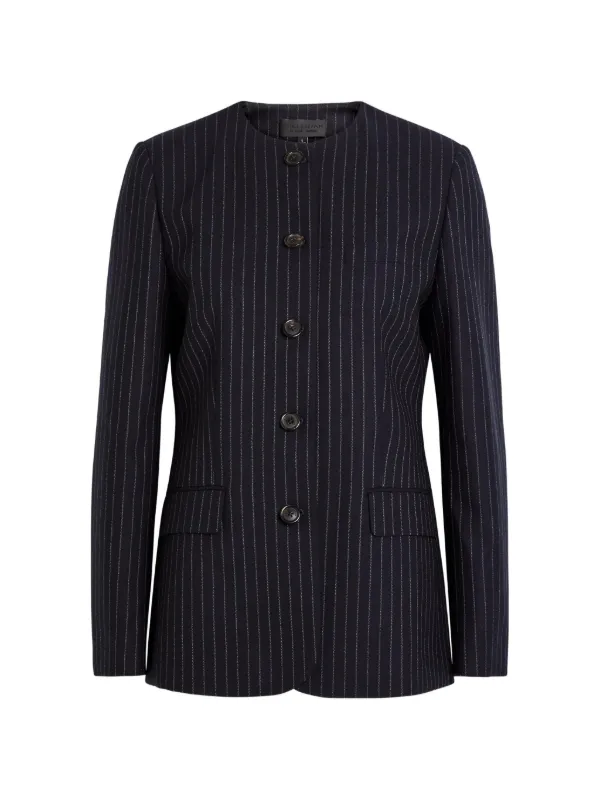 Nili Lotan Pinstripe-print Collarless Jacket in Blue