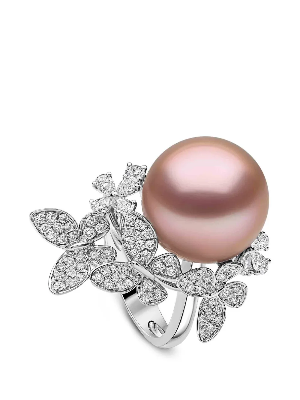 Yoko London freshwater-pearl and diamond butterfly ring - Argento