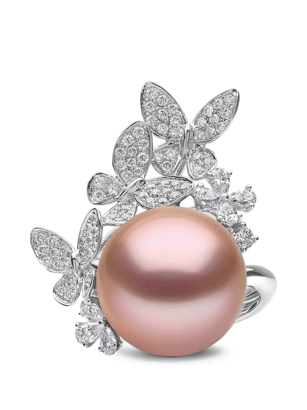 Yoko London freshwater-pearl and diamond butterfly ring - Argento
