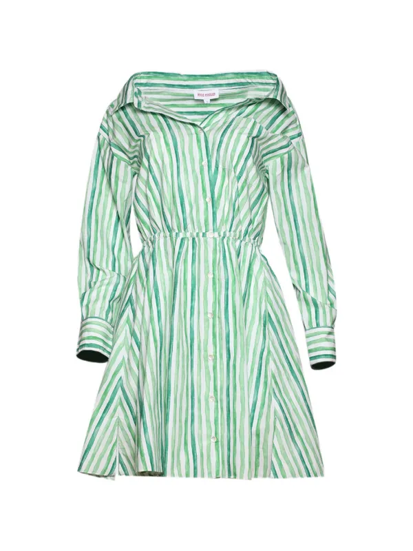 rosie assoulin green striped dress Rosie Assoulin Stripe-patterned Off-shoulder Dress