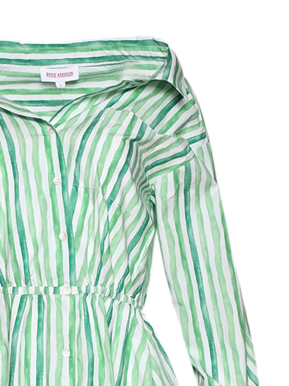 Rosie Assoulin Gestreepte off-shoulder jurk Groen