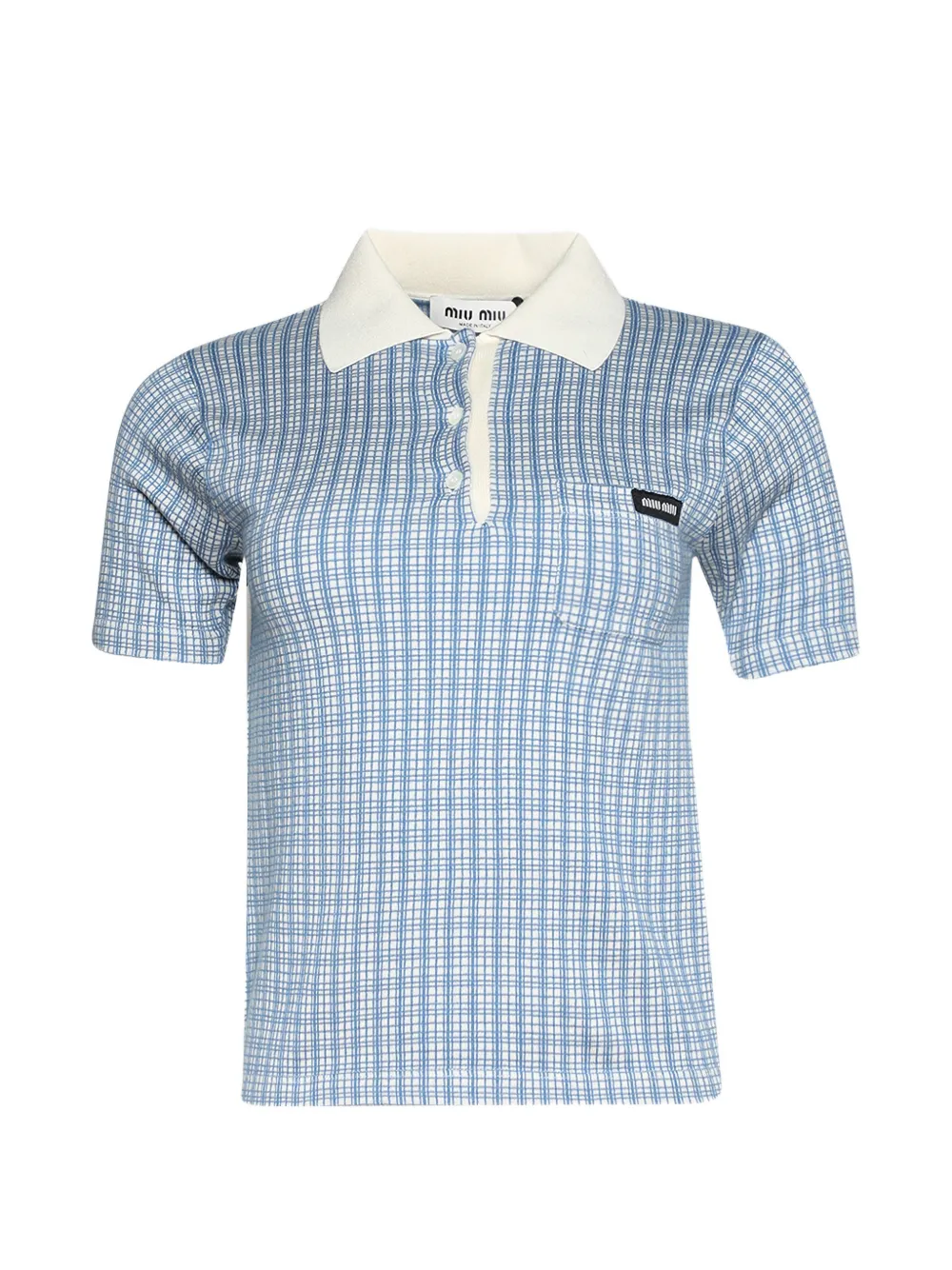 Miu Miu short-sleeve check-pattern knited top - Blue