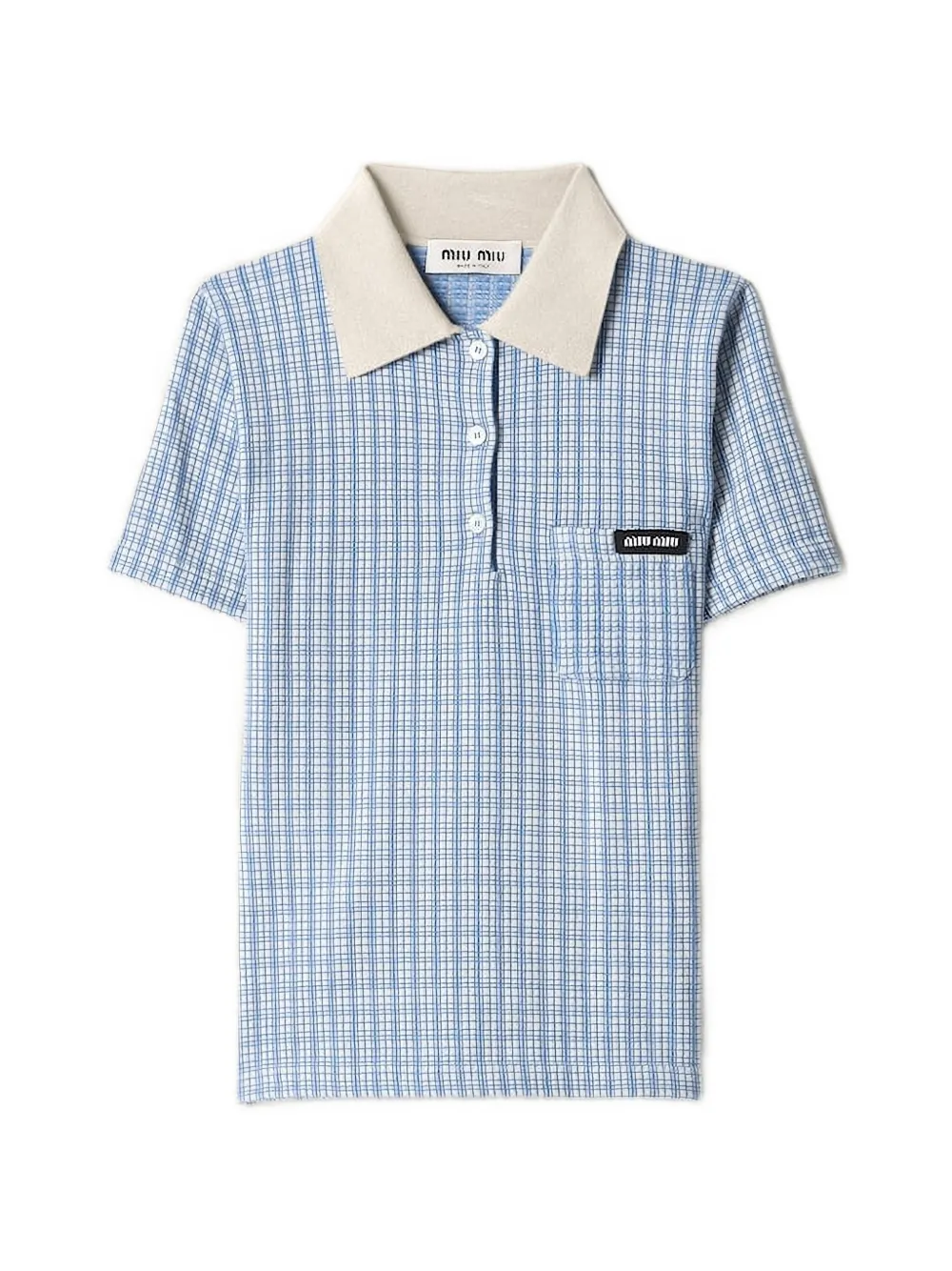 Miu Miu short-sleeve check-pattern knited top - Blue