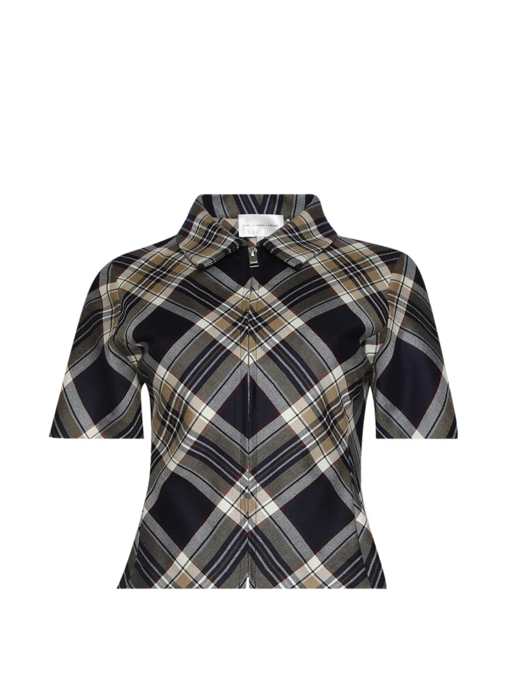 FRAME plaid zip short-sleeve top - Blu