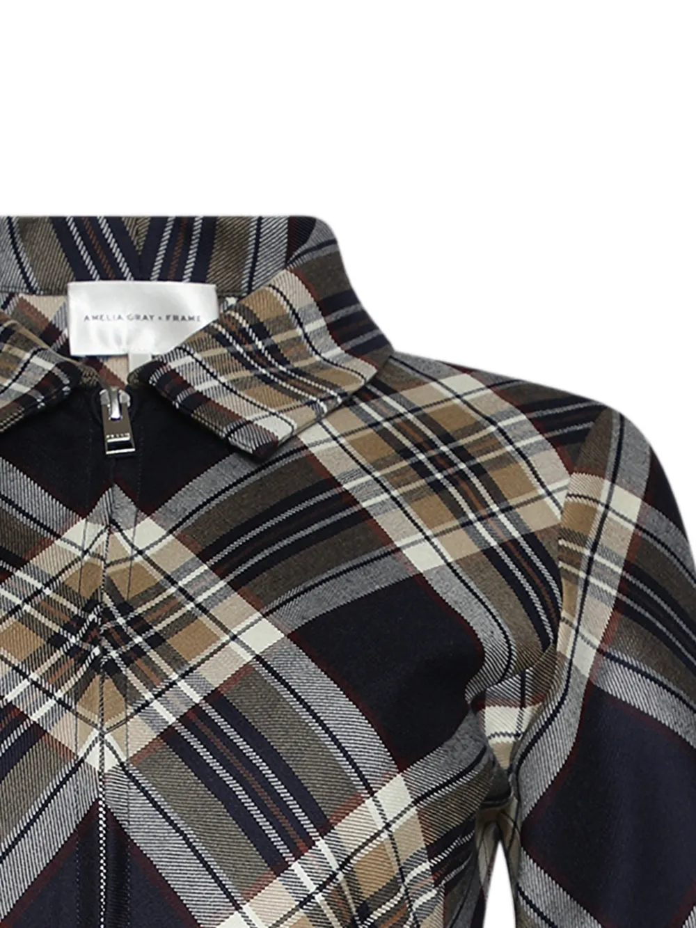  Frame Plaid Zip Short-sleeve Top - Blue 