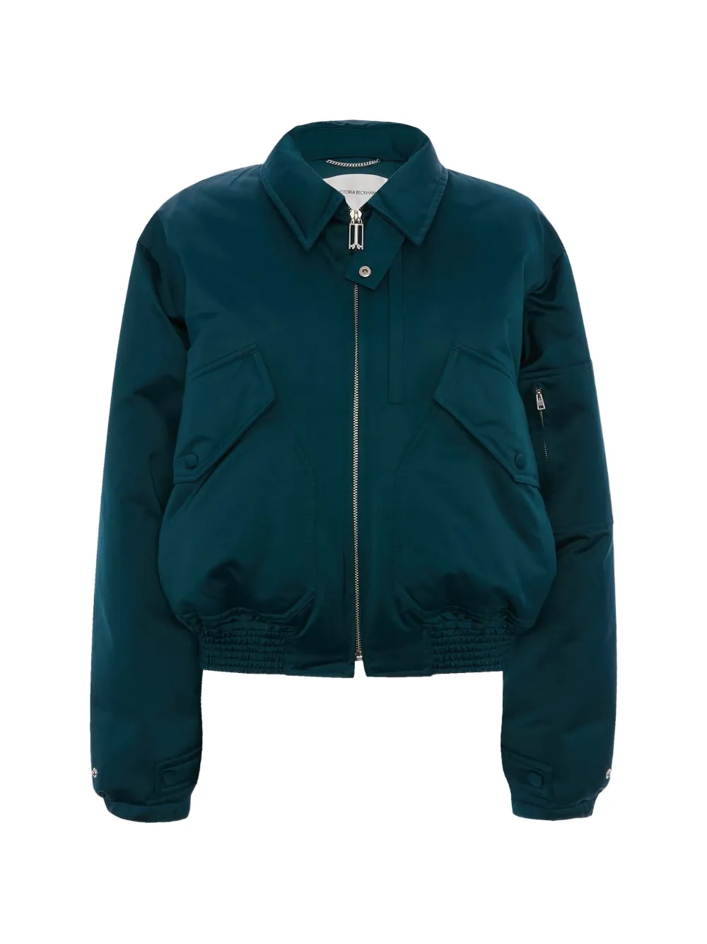 Victoria Beckham Down Sateen Bomber Jacket In Blue