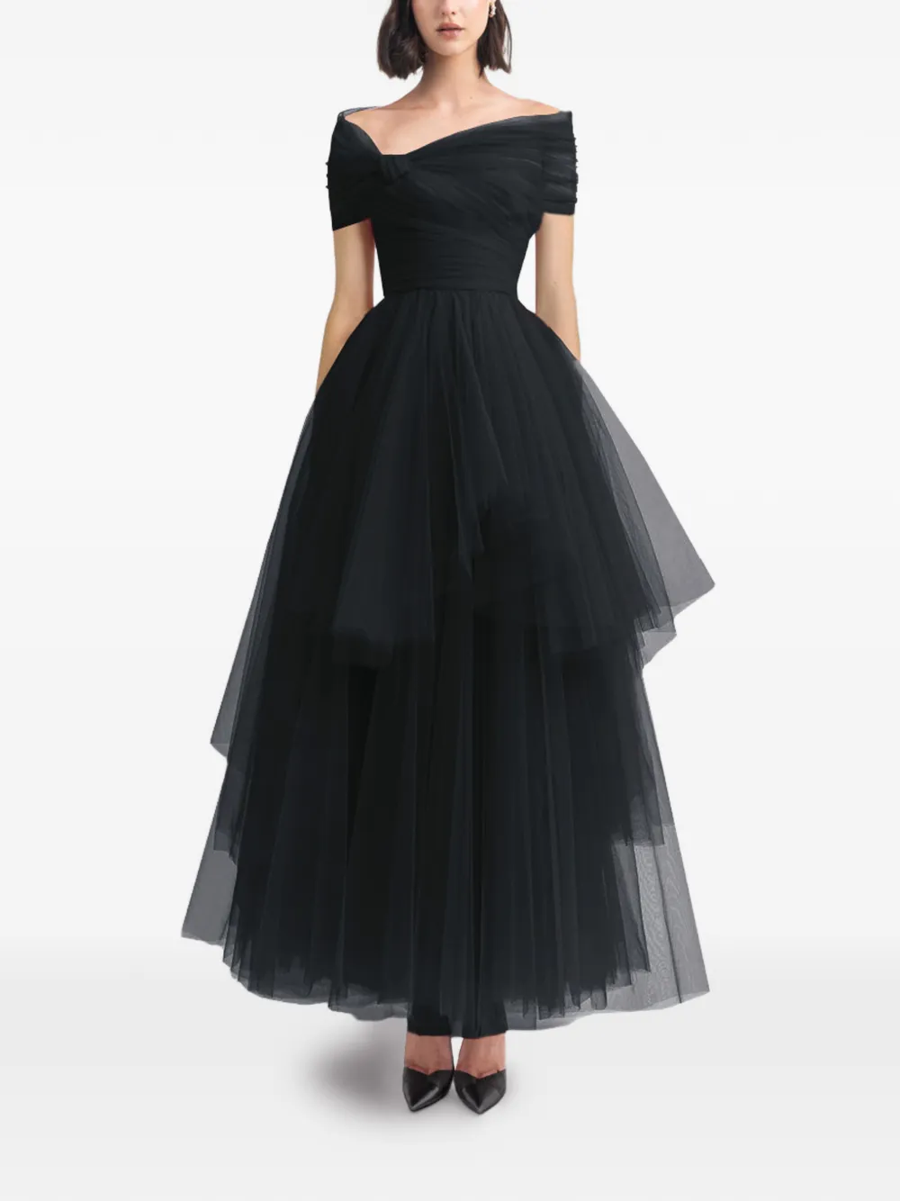 Gemy Maalouf Asymmetrische tulen maxi-jurk Zwart