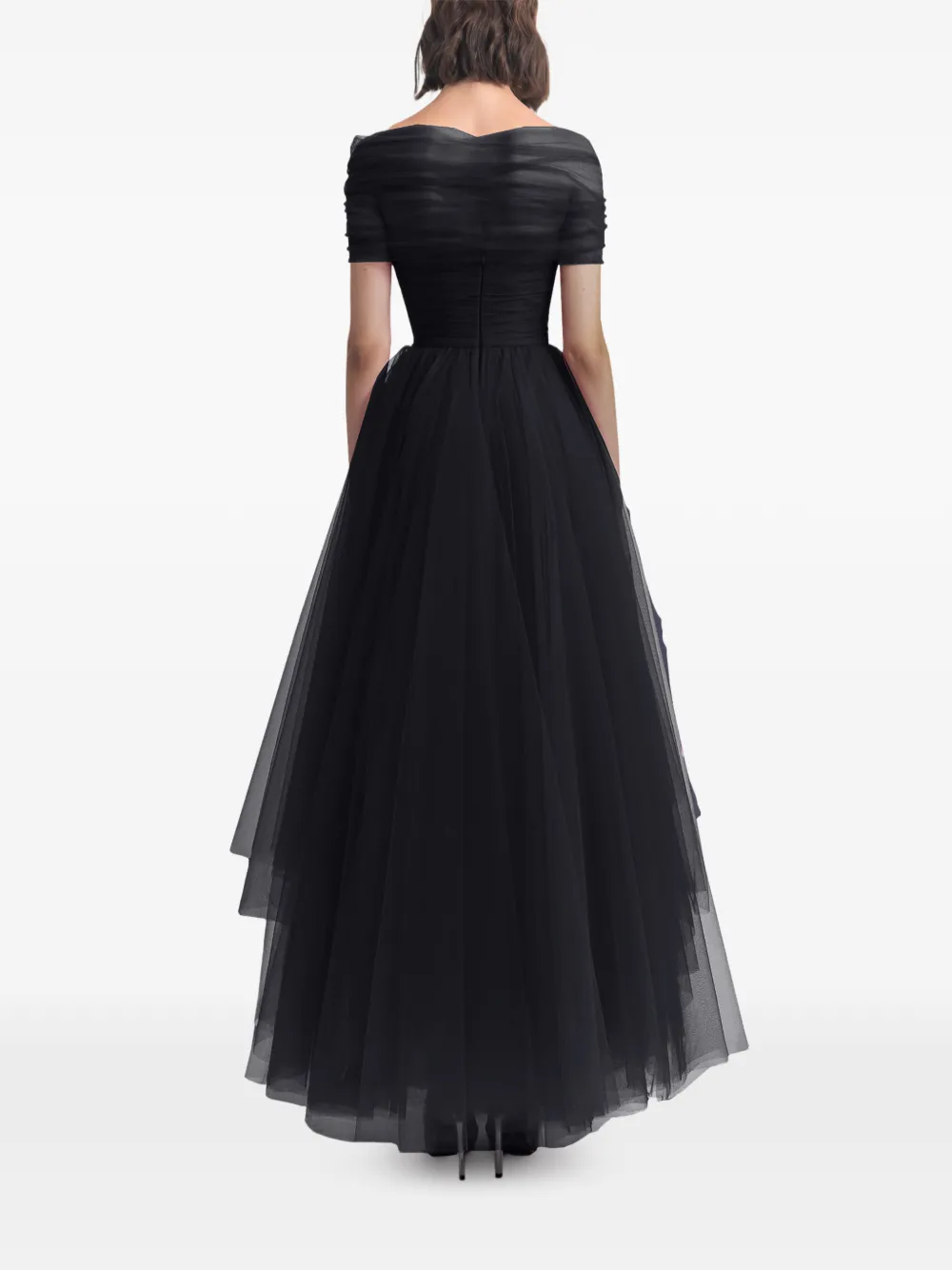 Gemy Maalouf Asymmetrische tulen maxi-jurk Zwart