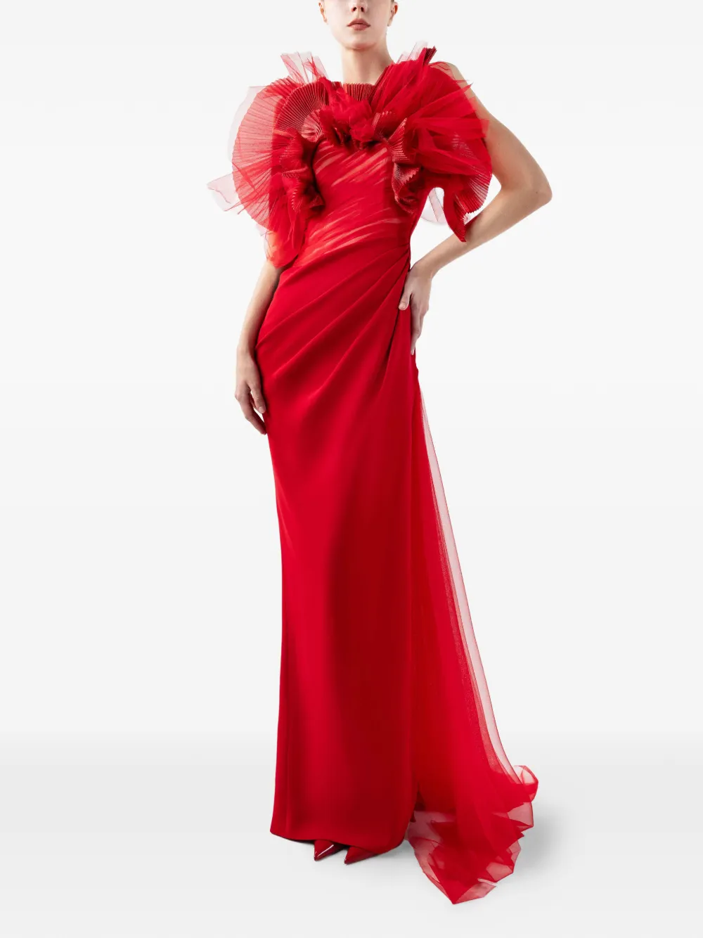  Gaby Charbachy Ruffled Gown - Red 