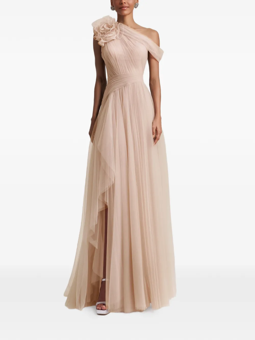Gemy Maalouf flower one-shoulder maxi dress - Toni neutri