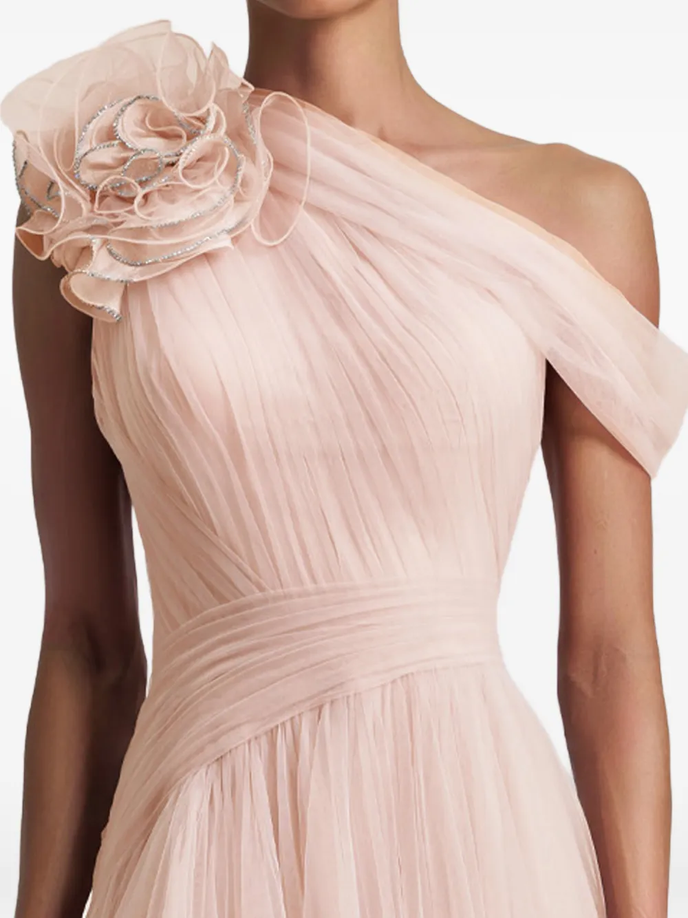 Gemy Maalouf Flower asymmetrische maxi-jurk Beige