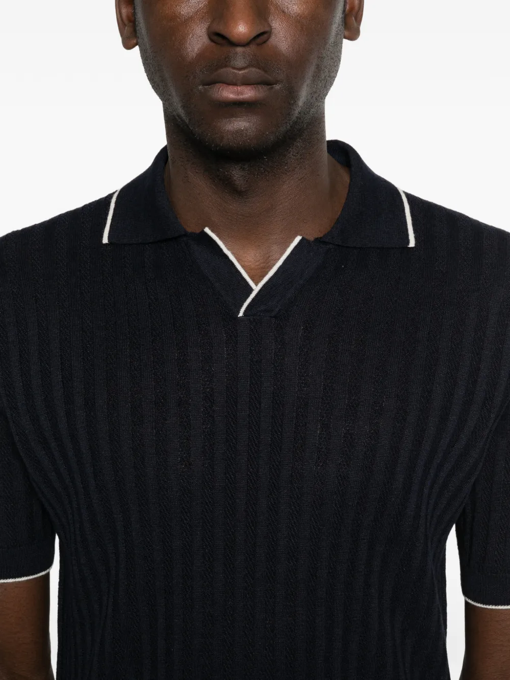 Fedeli Geribbeld T-shirt met V-hals Blauw