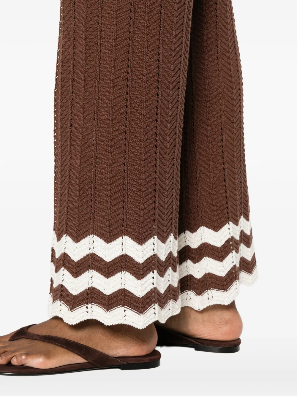 TWINSET Gebreide broek met zigzag-detail en franje Bruin
