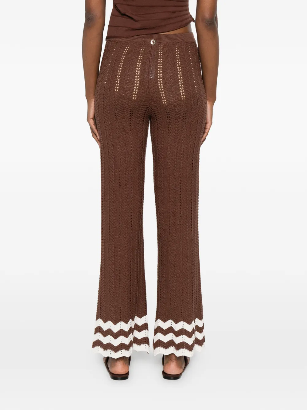 TWINSET Gebreide broek met zigzag-detail en franje Bruin
