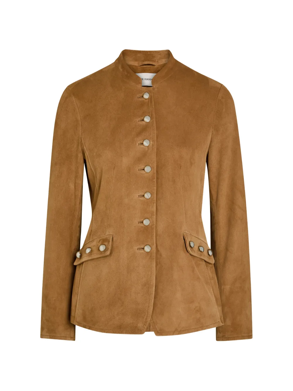Nour Hammour mandarin-collar suede jacket - Marrone