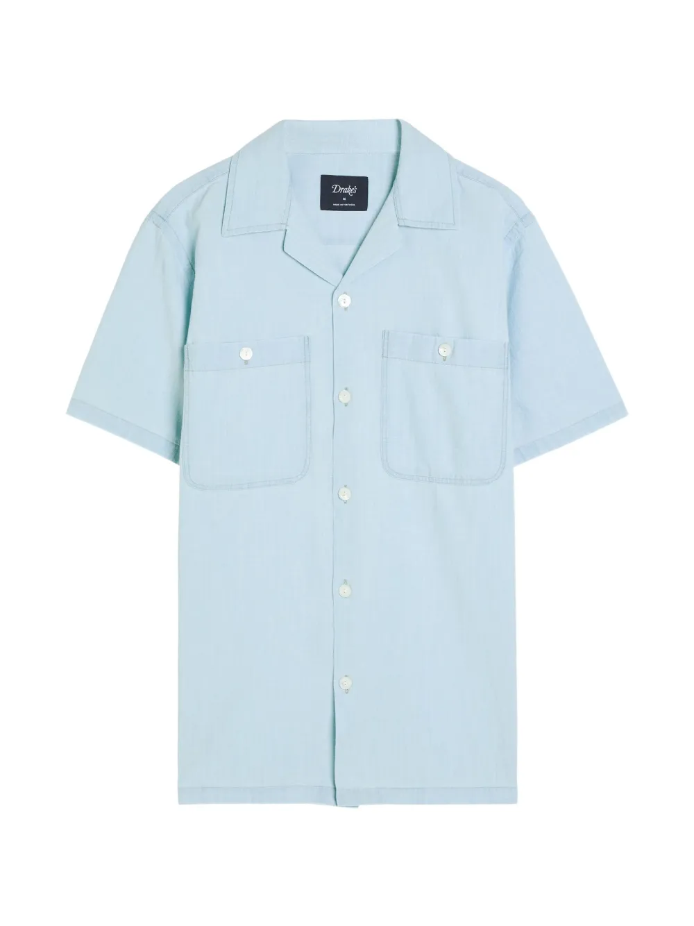Drake's short-sleeve camp-collar cotton shirt - Blau
