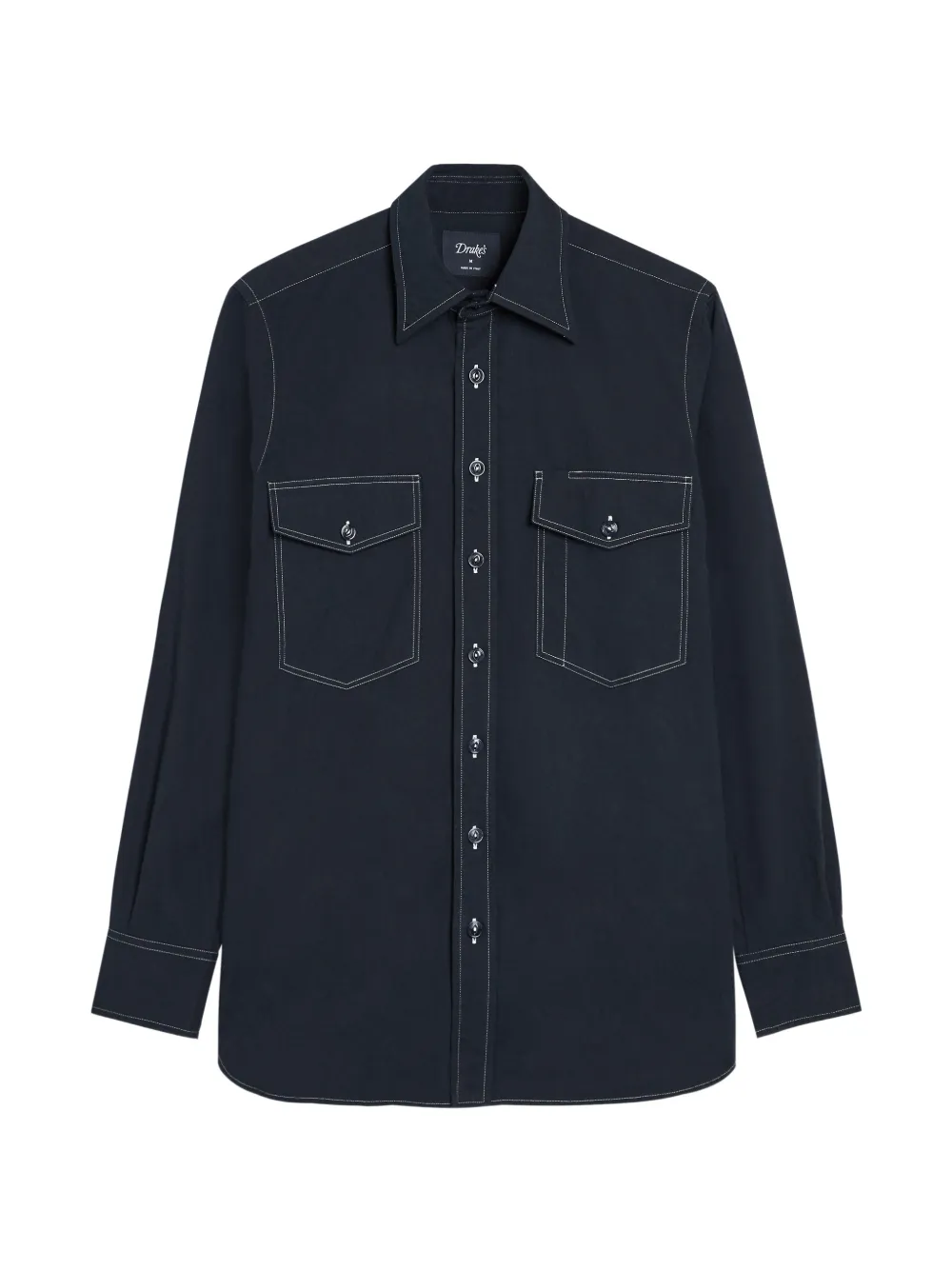Drake's contrast-stitch flap-pocket shirt - Blu