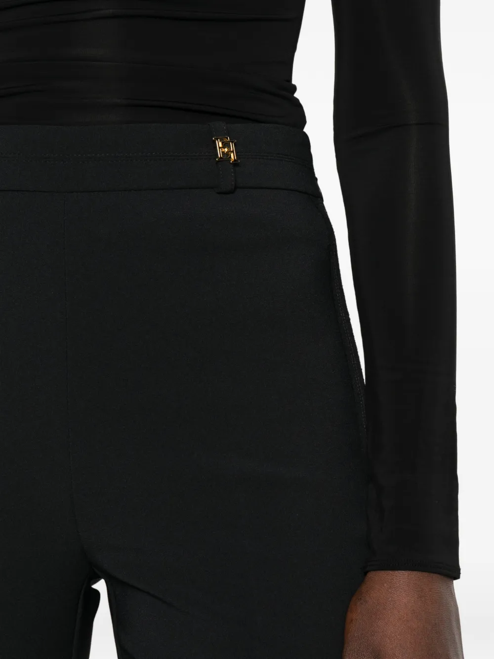 Elisabetta Franchi Broek van gelaagde stretch crêpe stof met logobedel Zwart