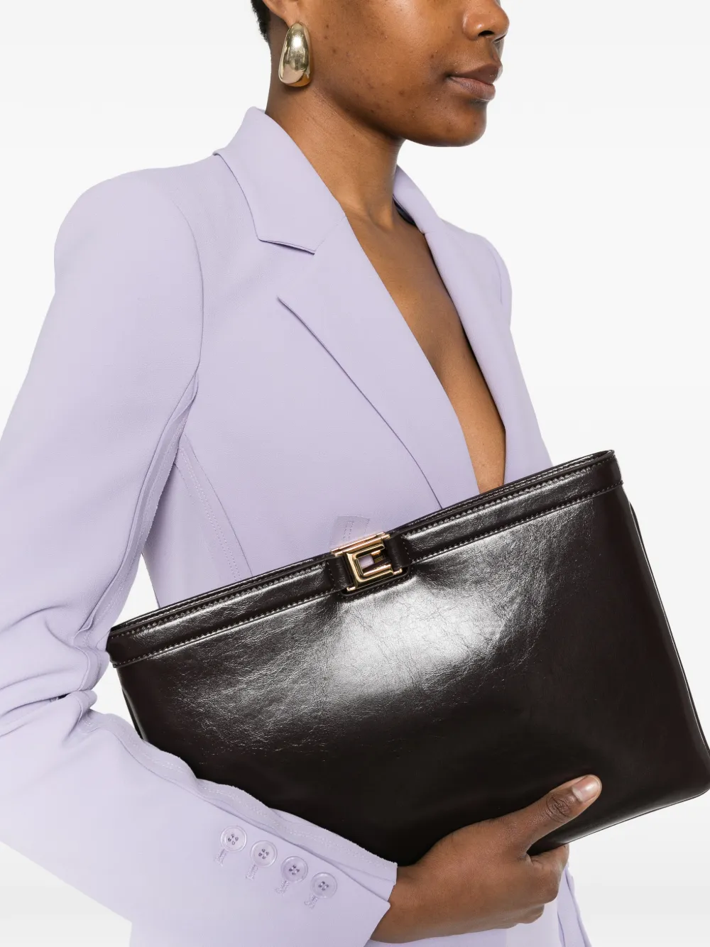  Elisabetta Franchi Logo-plaque Clutch Bag - Brown 