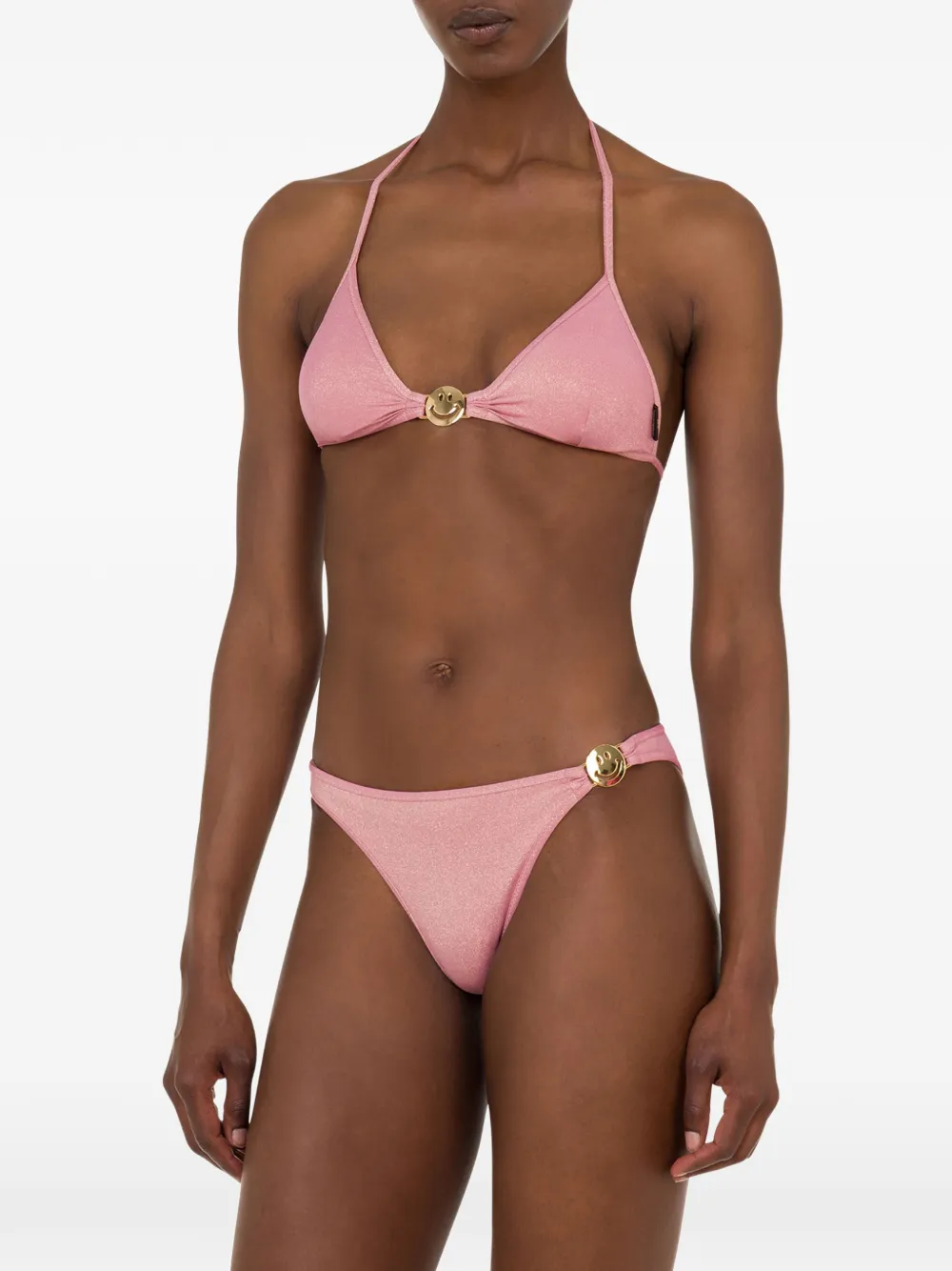 Moschino x Smiley lurex jersey triangel bikinitop Roze