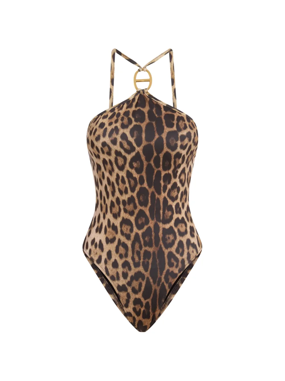 Moschino leopard-print halterneck swimsuit - Braun