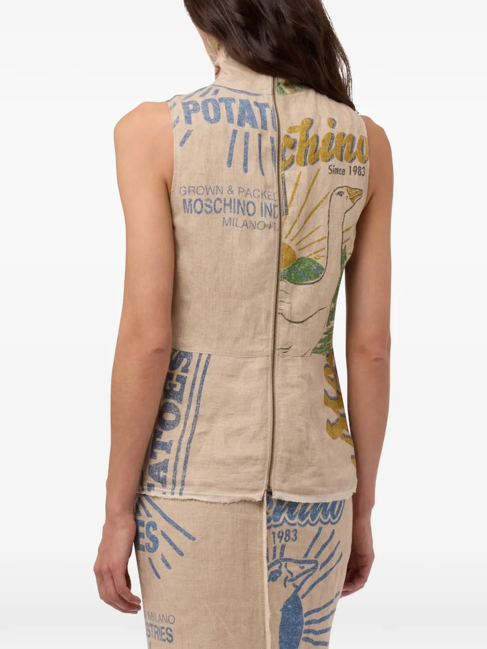 Moschino Linnen en rieten top Beige