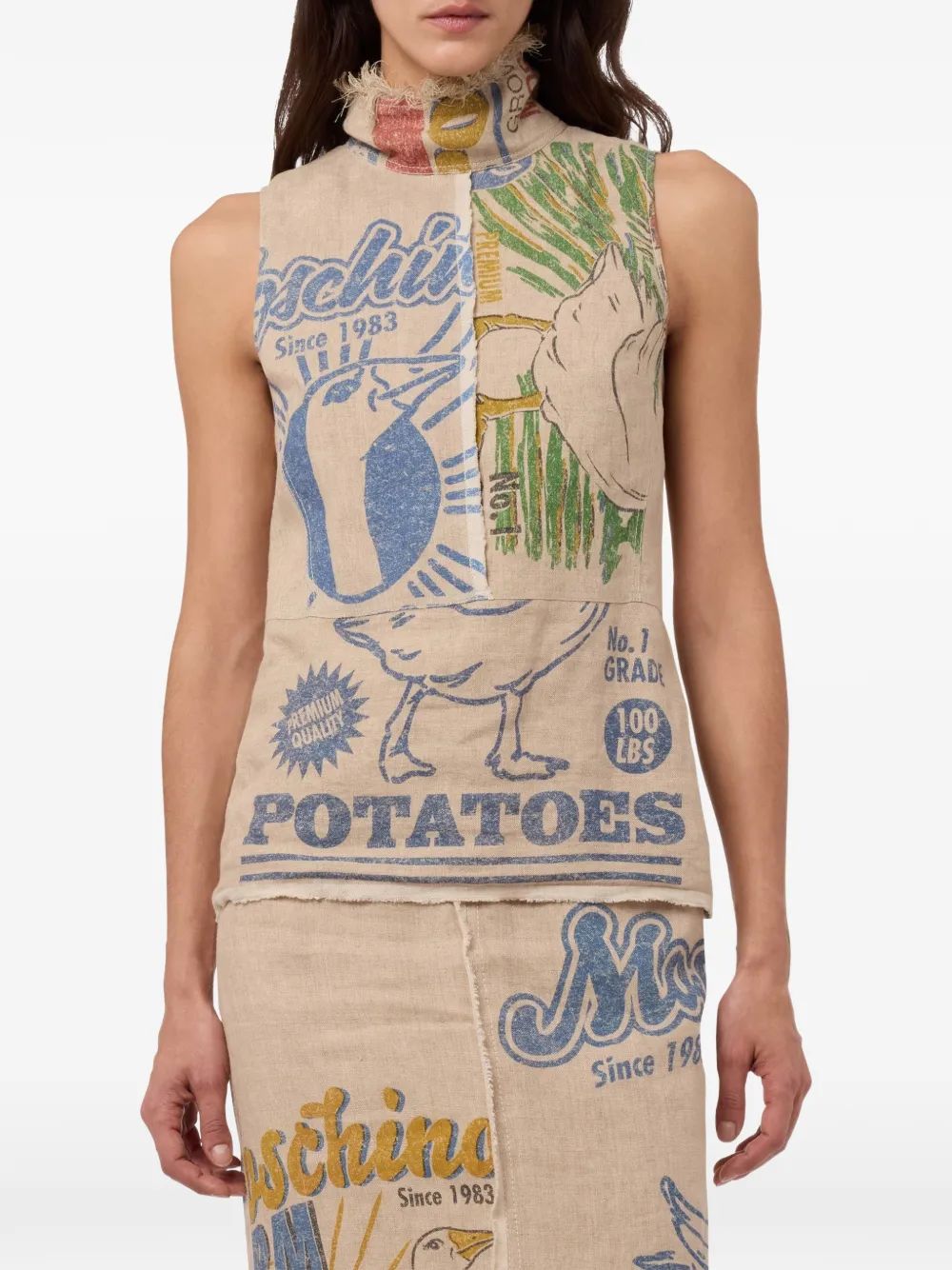 Moschino Linnen en rieten top Beige