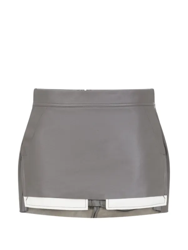 Rick Owens Temple Fog Cutoff Mini Skirt in Waxy Lamb Leather in Grey