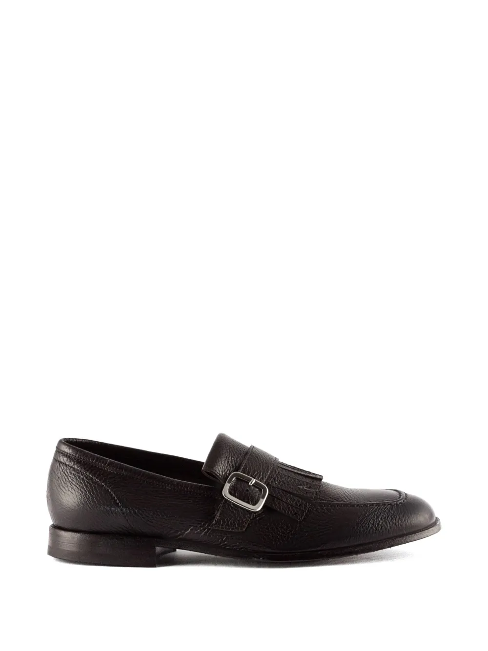 Green George fringed buckle leather loafers - Marrone