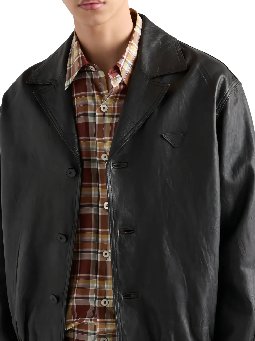  Prada Button Leather Jacket - Black 