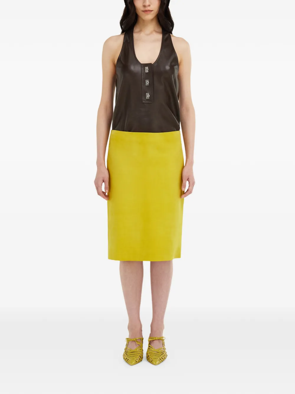  Ferragamo Nubuck Pencil Skirt - Yellow 