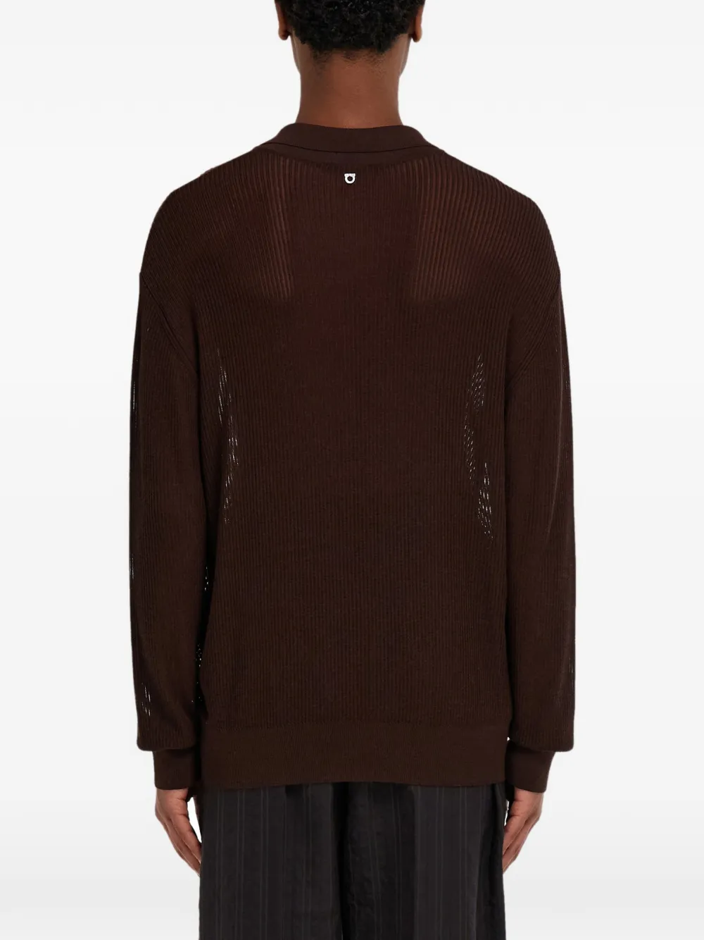 Ferragamo Gebreid zijden poloshirt met lange mouwen Bruin