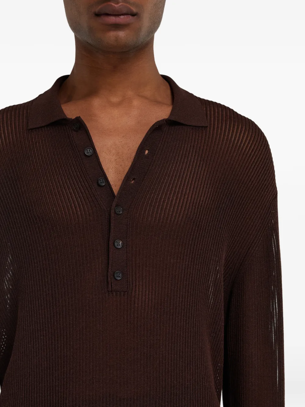 Ferragamo Gebreid zijden poloshirt met lange mouwen Bruin