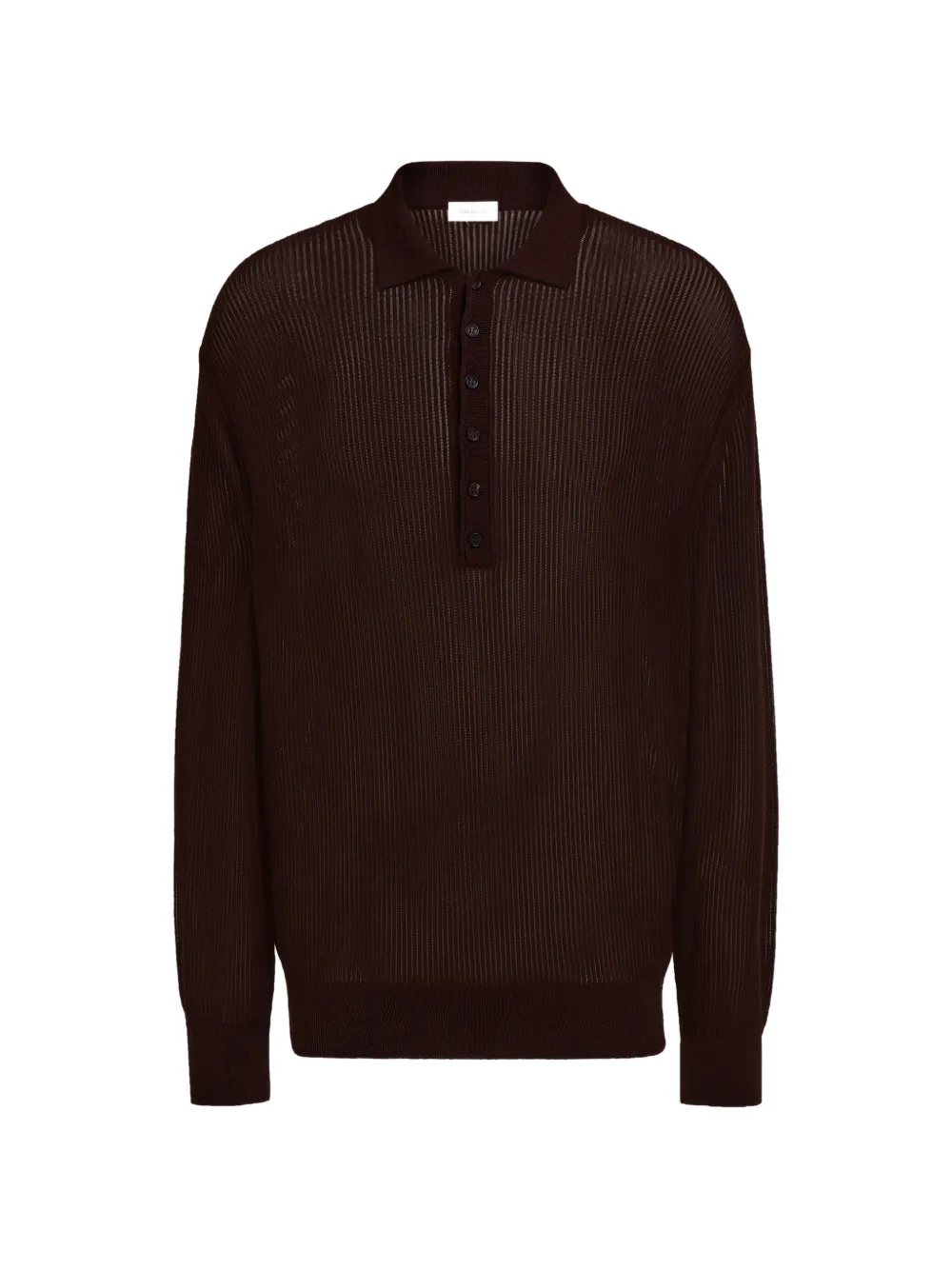 Ferragamo Long Sleeve Knitted Silk Polo Shirt In Brown