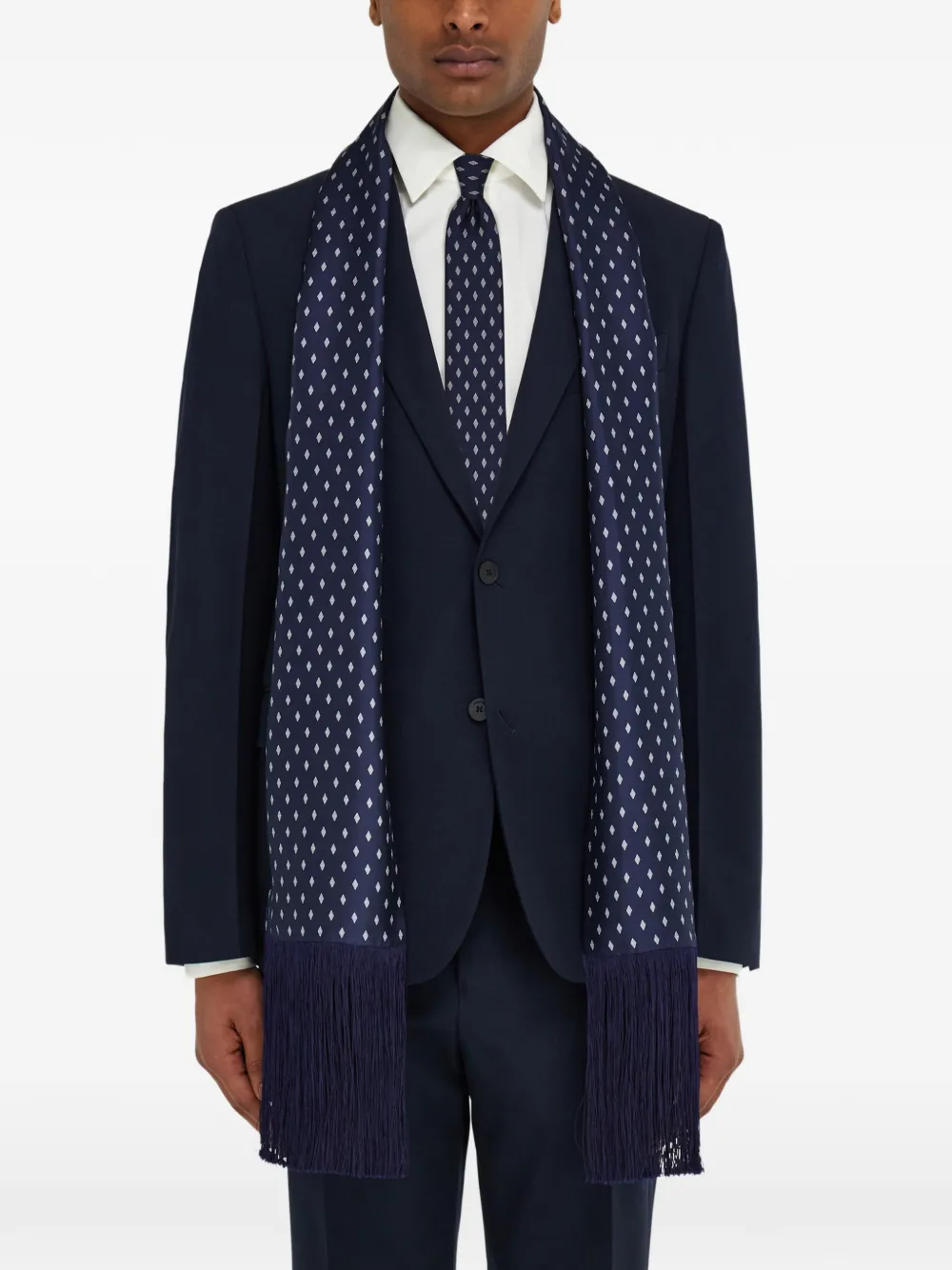  Ferragamo Micro Gancini Print Silk Scarf - Blue 