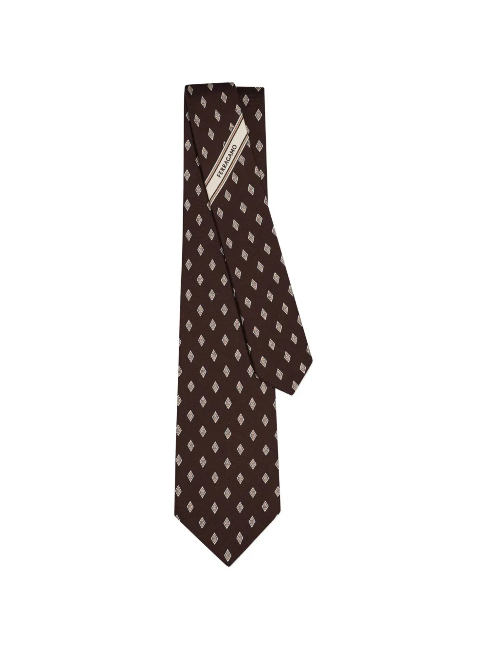 Ferragamo Micro Gancini Print Silk Tie - Brown 