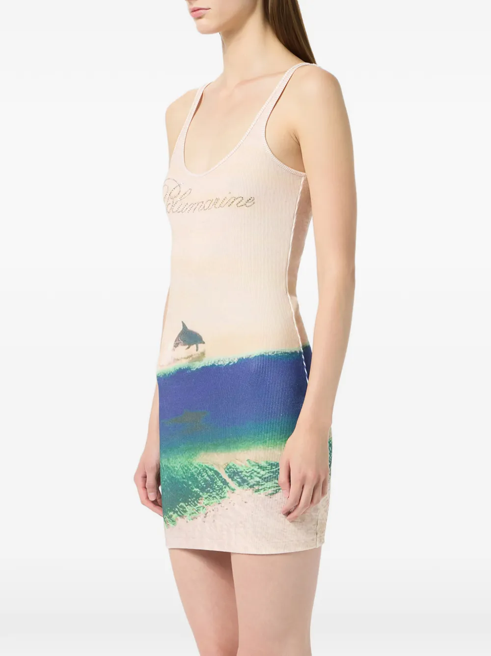 Blumarine Geribbelde jurk met print Beige