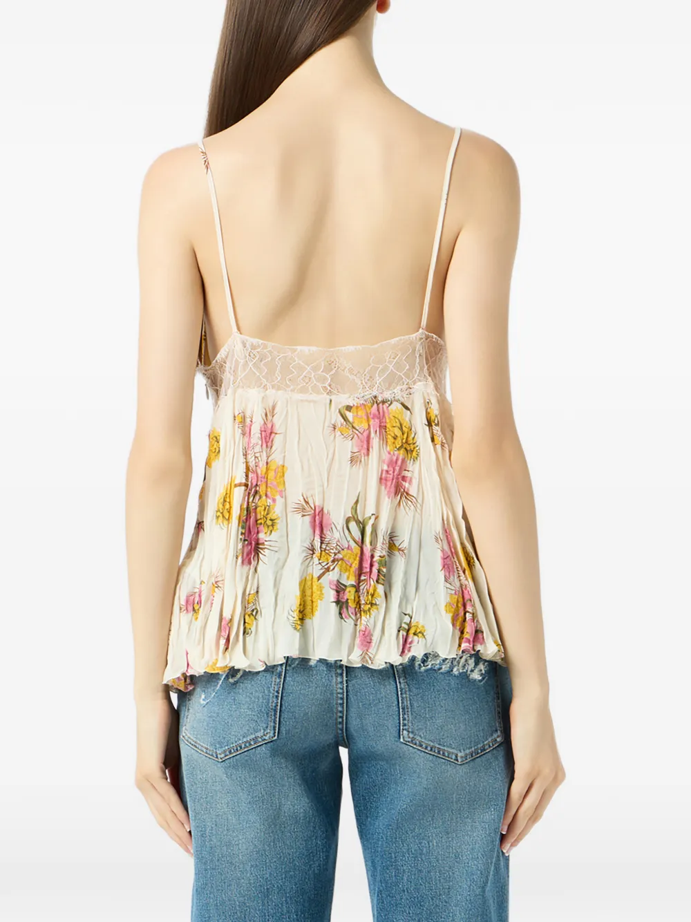  Blumarine Georgette Lace Floral Top - Neutrals 