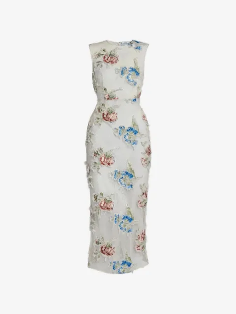 ERDEM vestido midi con aplique floral