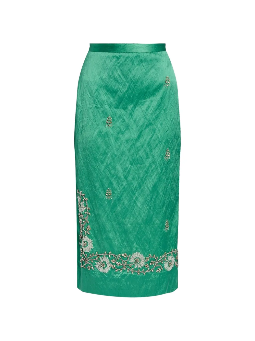 ERDEM floral-embroidered midi skirt - Verde