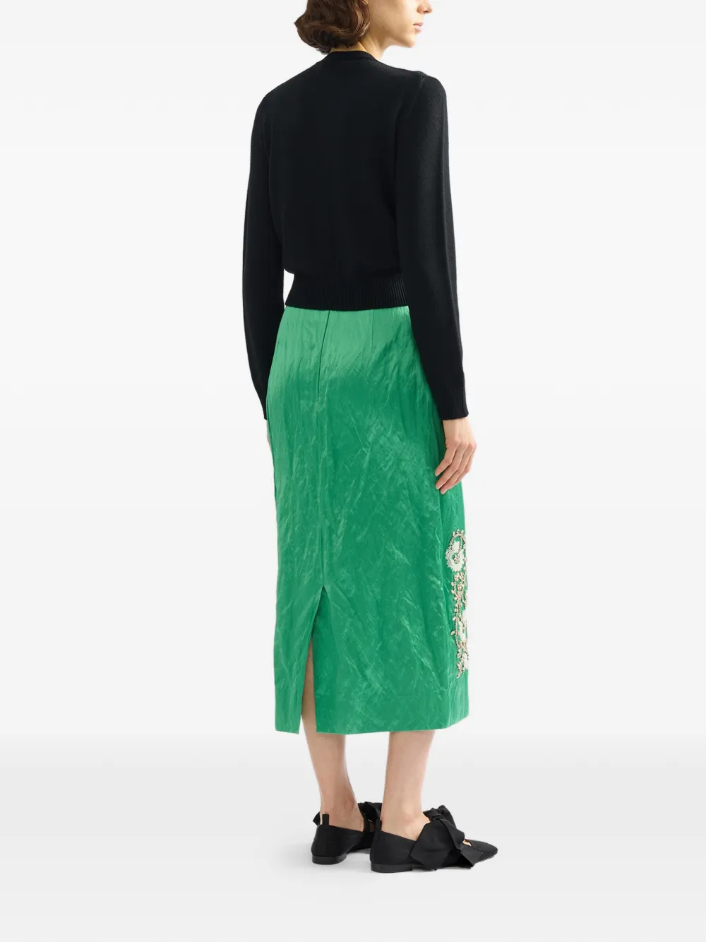 ERDEM Midi-rok met geborduurde bloemen Groen