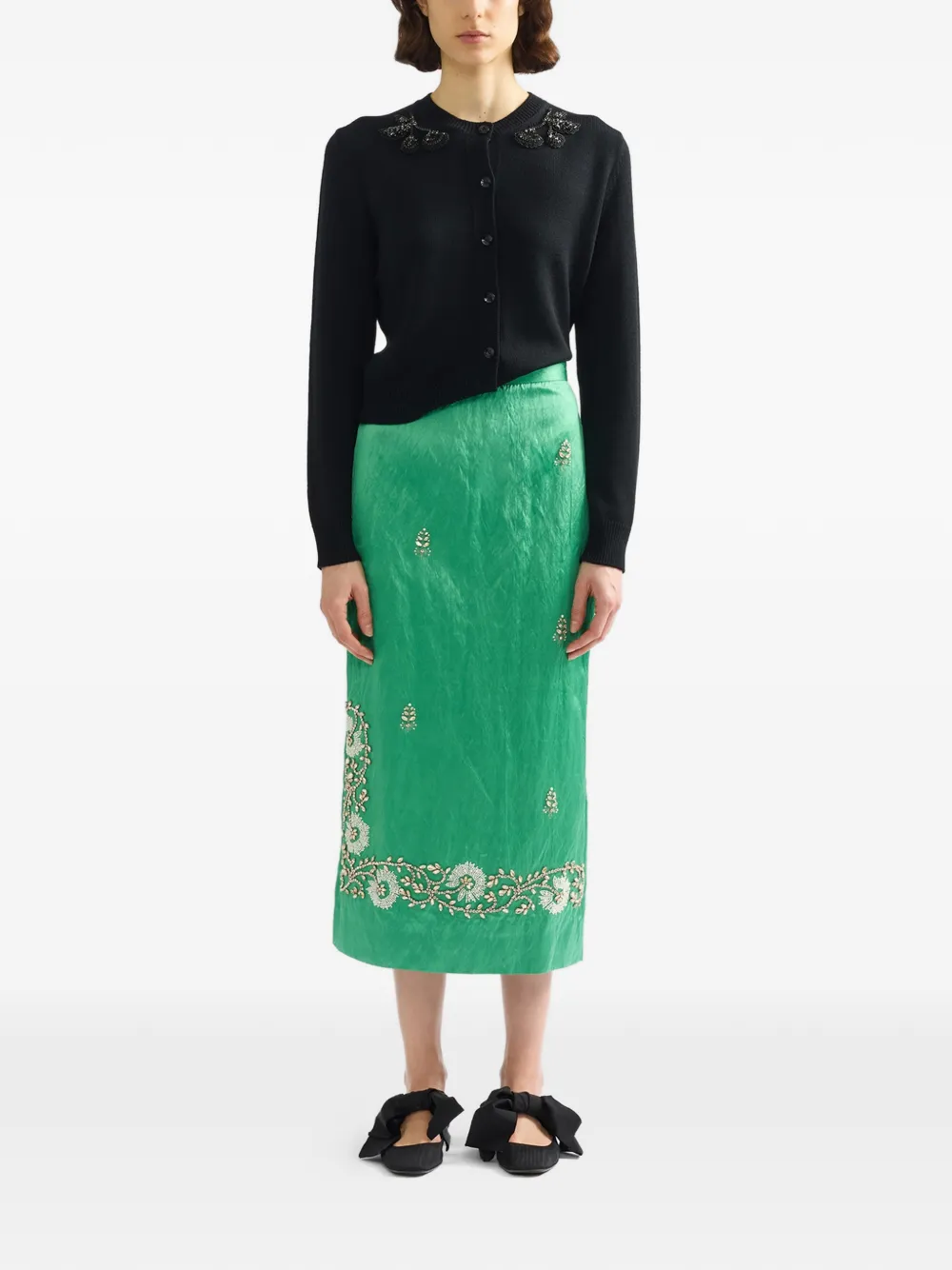 ERDEM Midi-rok met geborduurde bloemen Groen
