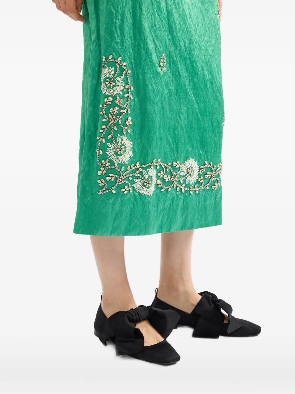 ERDEM Midi-rok met geborduurde bloemen Groen