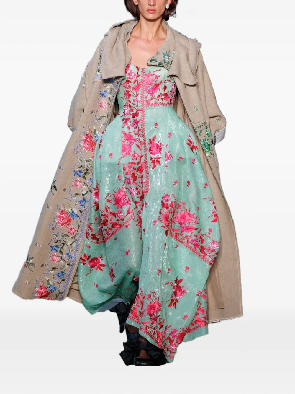 ERDEM floral-print asymmetric-hem dress - Verde