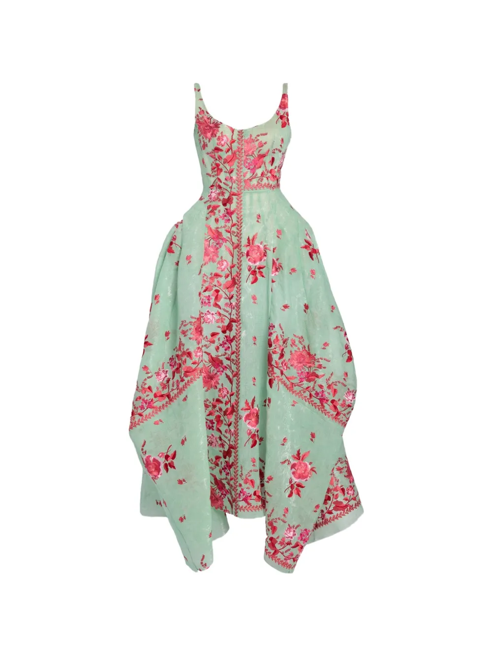 ERDEM floral-print asymmetric-hem dress - Verde