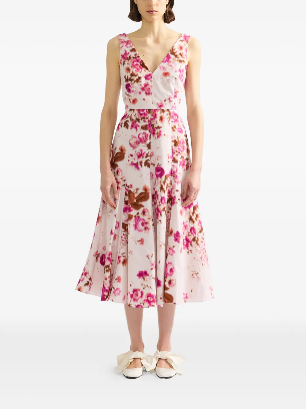 ERDEM Midi-jurk met bloemenpatroon en V-hals Wit