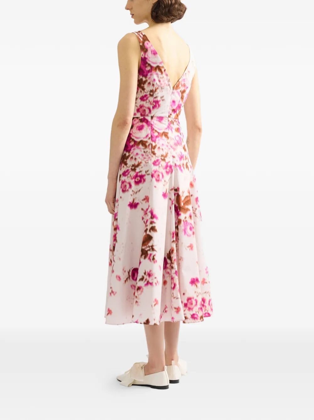 ERDEM Midi-jurk met bloemenpatroon en V-hals Wit