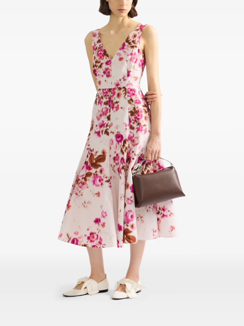 ERDEM Midi-jurk met bloemenpatroon en V-hals Wit